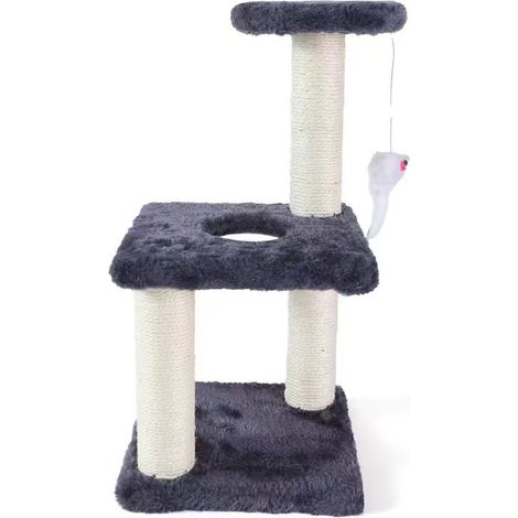Mini arbre à chat - griffoir - arbre à chat - griffoir pour chats - jouets d'intérieur pour chats - arbre à chat avec griffoir - bois - gris (1/5)