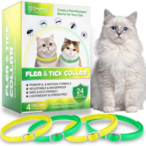 Collier Anti Puces pour Chat, Collier Anti-puces et Anti-tiques pour Chat, Protection Efficace de 24 Mois (Vert et Jaune, 4PCS) (1/5)
