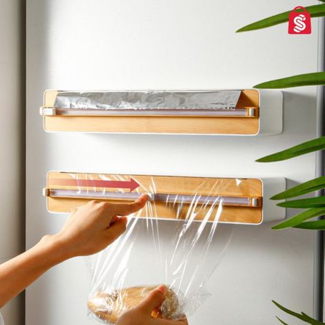 Porte-rouleau de papier aluminium DKE® - Porte-rouleau de cuisine - Distributeur de papier aluminium - Blanc - Bois (1/5)