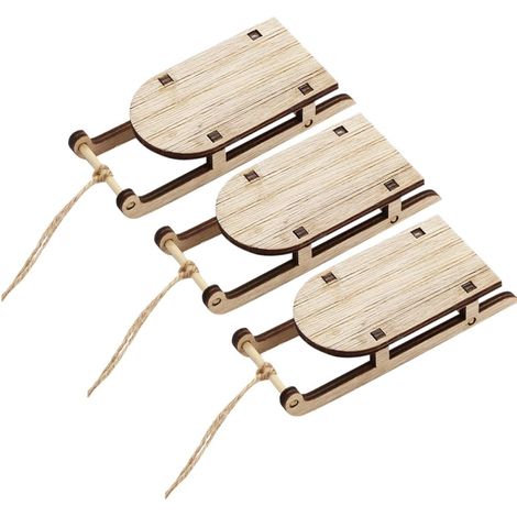 3pcs Traîneaux Miniatures en Bois Décoratifs de Table Beige et Colorés, Décoration Festive de Noël, Design Soigné, pour Fêtes Costumées (1/5)
