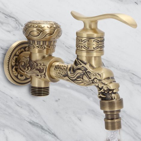 Robinet mural de machine à laver G1/2 en laiton rétro avec robinet d'eau chaude et froide, accessoires de salle de bain (1/5)
