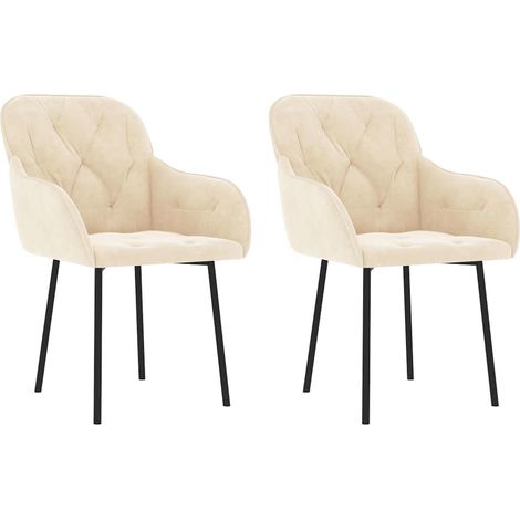 Maison Exclusive - Esszimmerstühle 2 Stk. Creme Samt (1/5)