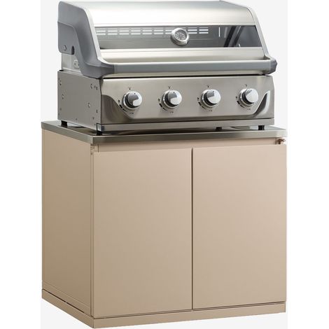 Module avec barbecue à gaz à 4 brûleurs pour cuisine modulaire d'extérieur en acier Rivana SKLUM Tapioca Beige (1/5)