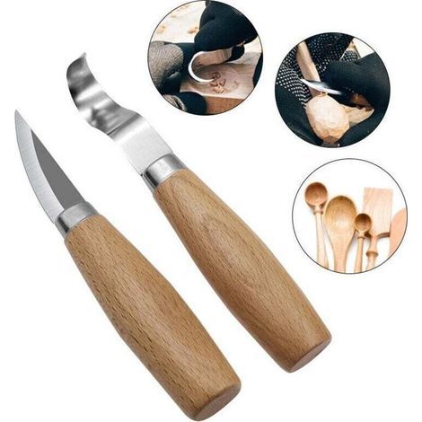 2 Pièces Couteau Sculpture et Couteau Croche Bois Outils de Sculpture avec Manche en Bois (1/4)