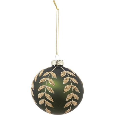 Grüne Weihnachtskugel mit goldenen Blättern aus Glas 80mm - Atmosphera créateur d'intérieur