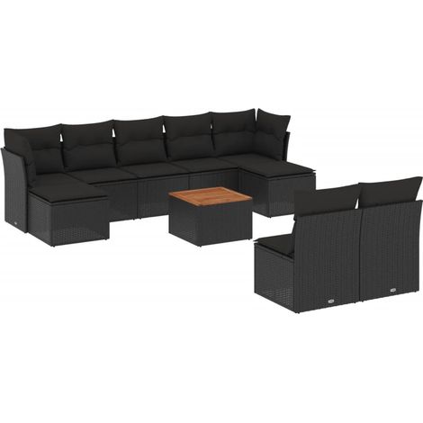Maison Exclusive - 10-tlg. Garten-Sofagarnitur mit Kissen Schwarz (1/3)