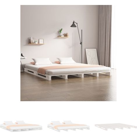 Massivholz - vidaXL Palettenbett Weiß 140x190 cm Massivholz Kiefer - Weißes Bett (1/5)