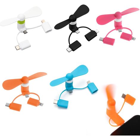 Mini Ventilateur,Petit Ventilateur,3 En 1 Ventilateurs Silencieux pour Téléphone i-Phone/Android-Téléphone/Type C-Téléphones,5 Pièces