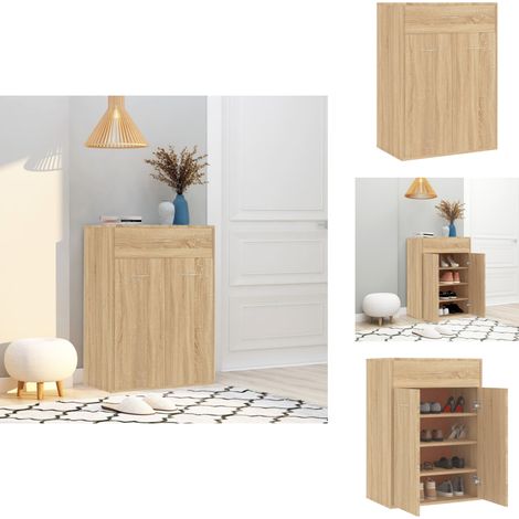 Schuhschrank Sonoma-Eiche 60x35x84 cm Holzwerkstoff - Schuhschrank - Holzschrank - Garderobe - Aufbewahrungsschrank - Wohnzimmermöbel (1/5)