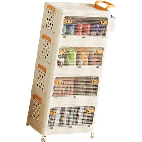 Kein Aufbau erforderlich. Mehrstufiges, faltbares Aufbewahrungssystem fürs Wohnzimmer, ideal für Snacks, Spielzeug, Kleidung und Bücher. Großes Fassungsvermögen (4 Ebenen). (1/5)