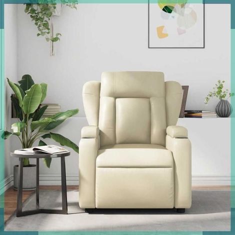 372435 Fauteuil Relaxation Massage 77x94cm Similicuir Crème Moteur Levage Vibra 6pts 110kg (1/5)