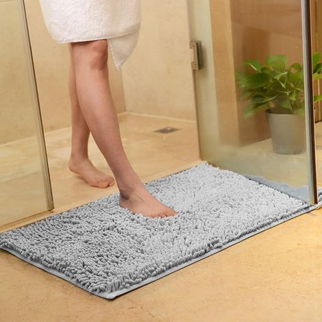 Tapis de Salle de Bain, Chenille Super Absorbant Anti-dérapant Tapis de Bain Confortable Tapis(4060cm,Gris) (1/5)