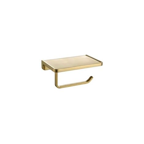 Porta carta igienica con supporto per telefono, dispenser di carta e ripiano porta accessori da bagno, montaggio a parete, oro spazzolato - Crezuo
