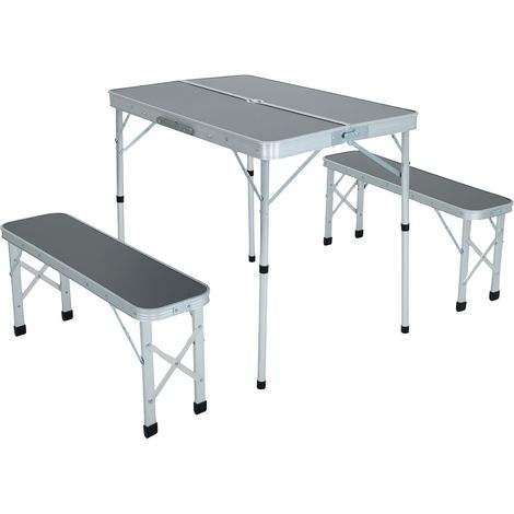 Tavolo da Campeggio ROI con 2 Panche Pieghevoli, Colore Grigio (1/5)