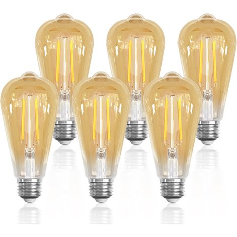 Lot de 6 Ampoules LED E27 Vintage ST64 Blanc Chaud 2700K 6W (Équivalent 60W) 630LM Edison Rétro, Non Dimmable, pour Bar Café Restaurant Maison
