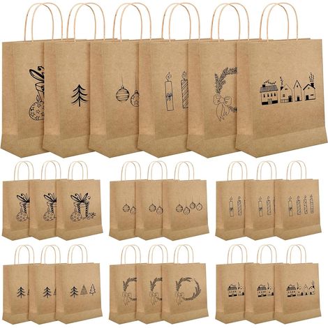 24 Pièces Sac Cadeau Noel, Sachet Cadeau Noel, Pochette Cadeau Kraft (1/5)