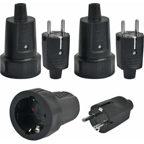 3 fiches mâles et 3 prises femelles, 2 broches 250V 16A prise électrique prise électrique avec prise de courant étanche en caoutchouc prise mâle et prise femelle pour câble 6-10mm (1/5)
