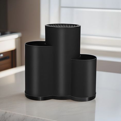 Organizer multifunzionale 3 in 1 per coltelli, utensili da cucina e stoviglie, nero (1/5)