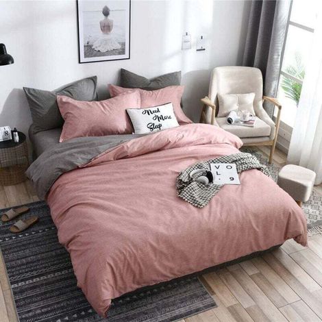 Housse de couette 2 personnes - Ensemble de literie en microfibre avec motif de plaine et plaid, 2 taies d'oreiller et 1 housse de couette (220x240cm, rose) (1/4)