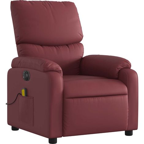 Poltrona relax TV reclinabile elettrica funzione massaggio 6 punti massaggio in PVC rosso bordeaux DEC027246