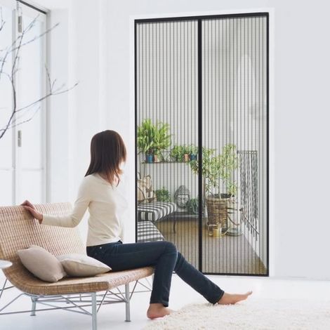 Zuschneidbares Moskitonetz, Türvorhang mit Magnetverschluss, kein Bohren erforderlich, 110 cm breit x 210 cm hoch (1/4)