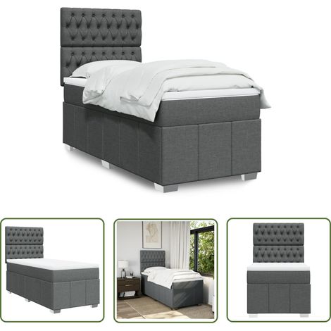 vidaXL Sommier à lattes de lit avec matelas Gris foncé 100x200cm Tissu