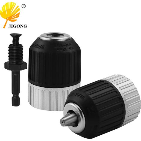 Mandrin de perçage auto-serrant avec une plage de serrage de 1/2-20UNF et une tige d'extension filetée hexagonale, 1,5-13 mm.