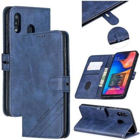 Coque Samsung Galaxy A20e Housse etui de Protection - avec Support & Fentes Cartes Portefeuille Antichoc PU Cuir -bleu