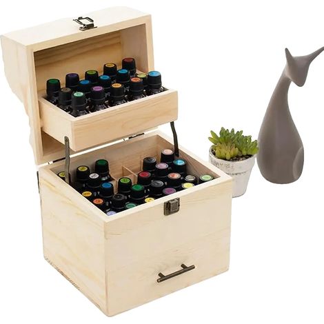 Caja para almacenar aceites esenciales, con capacidad para 59 frascos, diseño resistente, de madera. (1/2)