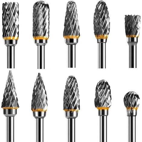Drehfräser-Set, Wolframcarbid-Stahl, doppelschneidig für Drehwerkzeug, 10 Stück, 1/8-Zoll-Schacht für rotierendes Werkzeug für Holzbearbeitung, Metallbearbeitung, Gravieren, Bohren