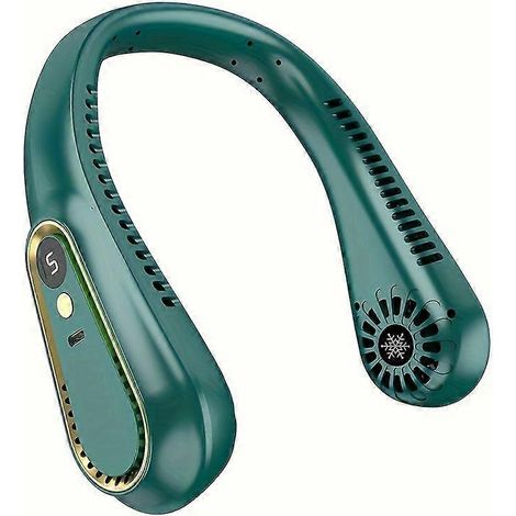 Ventilador de cuello sin aspas, enfriador portátil recargable con pantalla digital de 5 velocidades, para deportes al aire libre. (1/5)