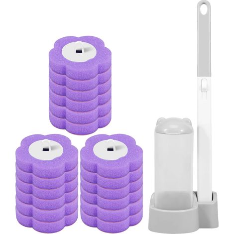 Cepillo para inodoro, cabezales de repuesto desechables, soporte higiénico, 18 piezas y cepillo-2 (1/2)