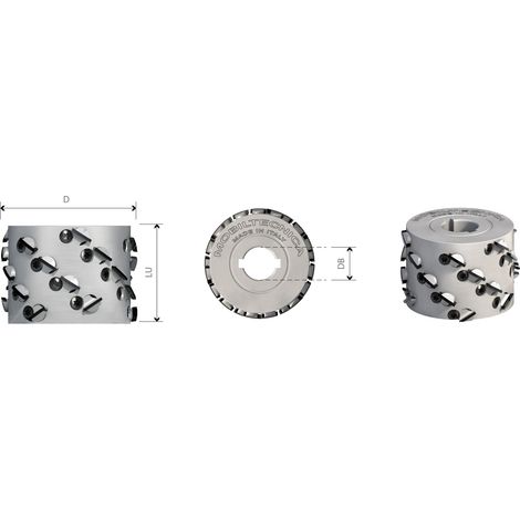 FRESE BORDATRICI AD INSERTI IN DIAMANTE PCD H3 ASSIALE 54.9° - MOBILTECNICA  .23D100  LU44  Z3+3  ZTOT18  DB25  AX54,9°  DX  H3