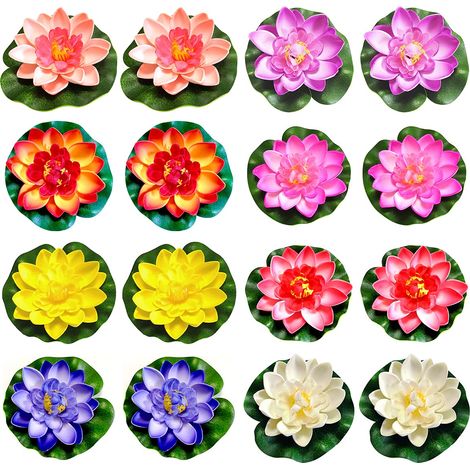 16 Nénuphars, Fleurs de lotus flottantes, Pétales en EVA, Cœur en soie, Décoration pour bassin et piscine (1/5)