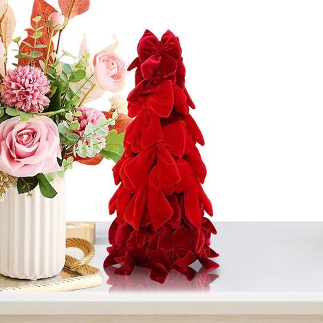 Petit sapin de Noël artificiel décoratif de 37 cm avec nœud en velours Décorations de Noël tissées (1/5)