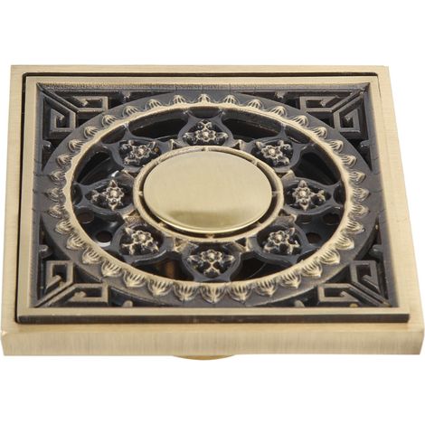 10 cm x 10 cm Bodenablauf aus goldfarbenem Messing, Abfluss für Bad, Küche und Balkon, 1 Stück (1/5)