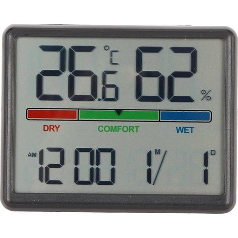 Réveil numérique magnétique noir avec affichage de la température et de l'humidité, horloge électronique de bureau. (1/5)