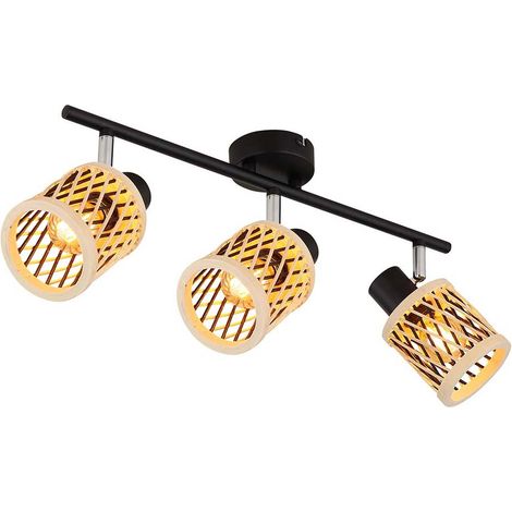 Deckenleuchte Wohnzimmerlampe Deckenlampe schwarz matt Bambus L 45 cm