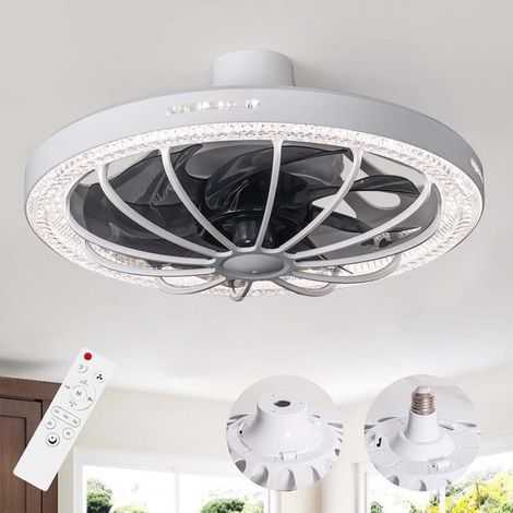 Ventilador de techo de 13 pulgadas con control remoto, Luz LED regulable, 3 temperaturas de color (3000K, 6500K), 3 velocidades, Blanco