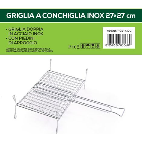 GARDENIA Griglia inox a conchiglia,27x27 cm, con piedi
