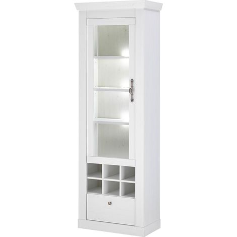 Wohnzimmer Vitrine mit Beleuchtung, 70 cm breit in Pinie weiß, Landhaus-Stil - RAPLA-61 (1/5)
