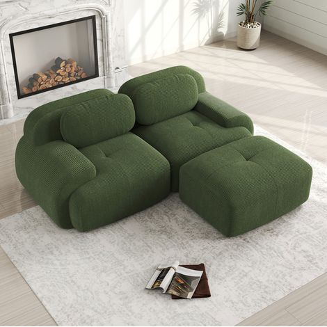 Canapé d’angle modulaire vert en velours côtelé sans montage avec accoudoirs incurvés (1/5)