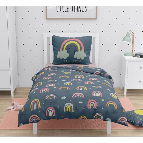 Parure de couette 2 pieces enfant coton 57 fils bleu 140x200 cm - RAINBOW (1/5)
