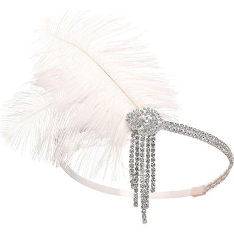 Damen-Haarreif im Stil der 1920er Jahre, inspiriert von „Der große Gatsby“, Haarreif mit Federn und Strasssteinen, Cocktail-Haaraccessoire (1/5)