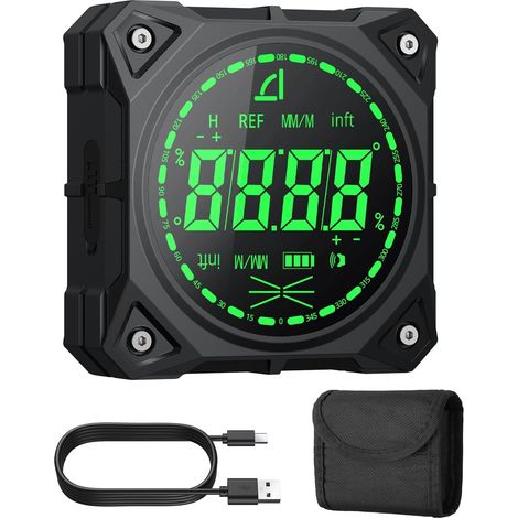 Inclinomètre Numérique Magnétique 4 Faces Rechargeable - Rapporteur d’Angle Électronique avec Écran LED et Niveau à Bulle - 4 Unité Conversion pour Menuiserie Bricolage Construction (1/5)