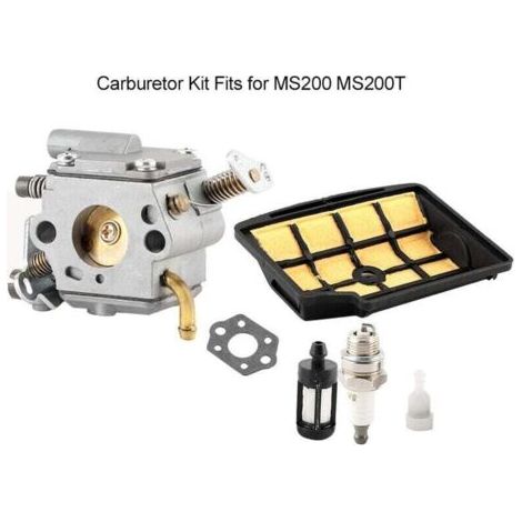 NALOOKAMIC Carburateur MS200 pour tronçonneuse Stihl MS200 MS200T 020T 020, kit de remplacement de carburateur 11291200653, carburateur MS200T avec filtre à air, bougie d'allumage et conduite de carbu