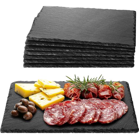 Lot 8 Planches Ardoise Naturelle 30x20 cm - Plateaux Rectangulaires pour Fromage et Tapas - Service Élégant Apéro et Dîner (1/5)