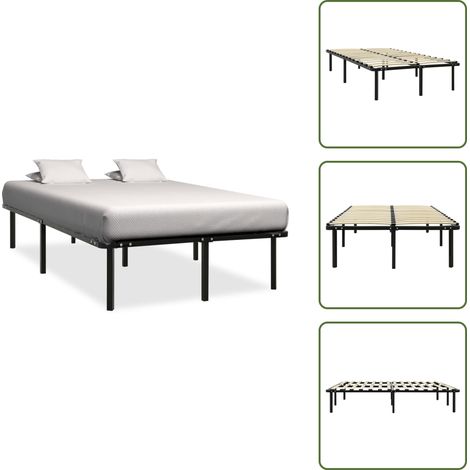 Bettgestell Schwarz Metall 140×200 cm - Metallbettfassungen - Doppelbett Gestell - Lattenrost Bettgestell - Schwarzes Bettgestell - Boxspring Bettgestell (1/5)