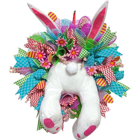 Guirlande De Pâques - Lapin En Peluche Avec Fleurs Artificielles - Décoration Murale Porte Fenêtre Intérieur Extérieur - 45 x 40 cm - 1 Pièce (1/5)