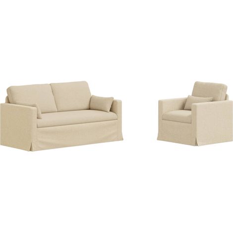 Sofa Set 2 Stk. Creme Stoff vidaXL (1/5)